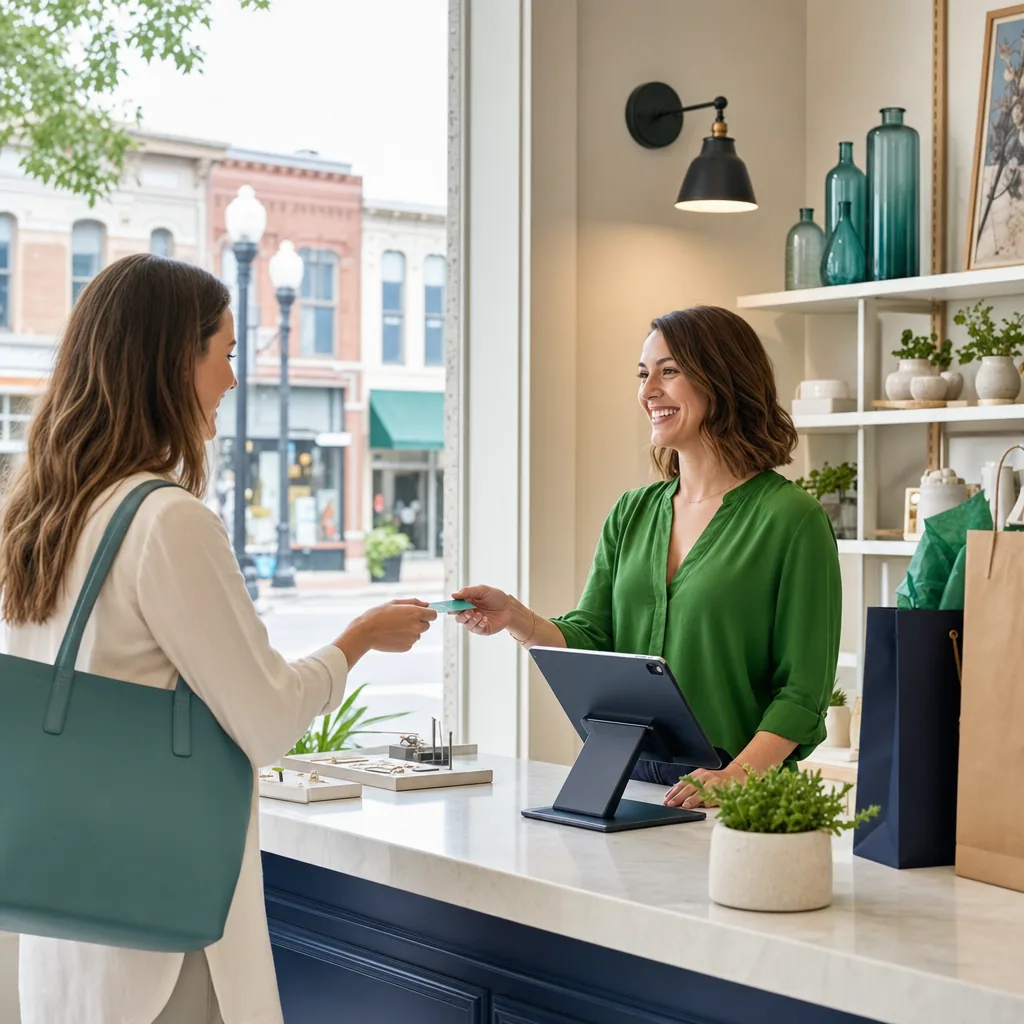 Point-of-sale terminal on the counter of a Crown Point downtown boutique