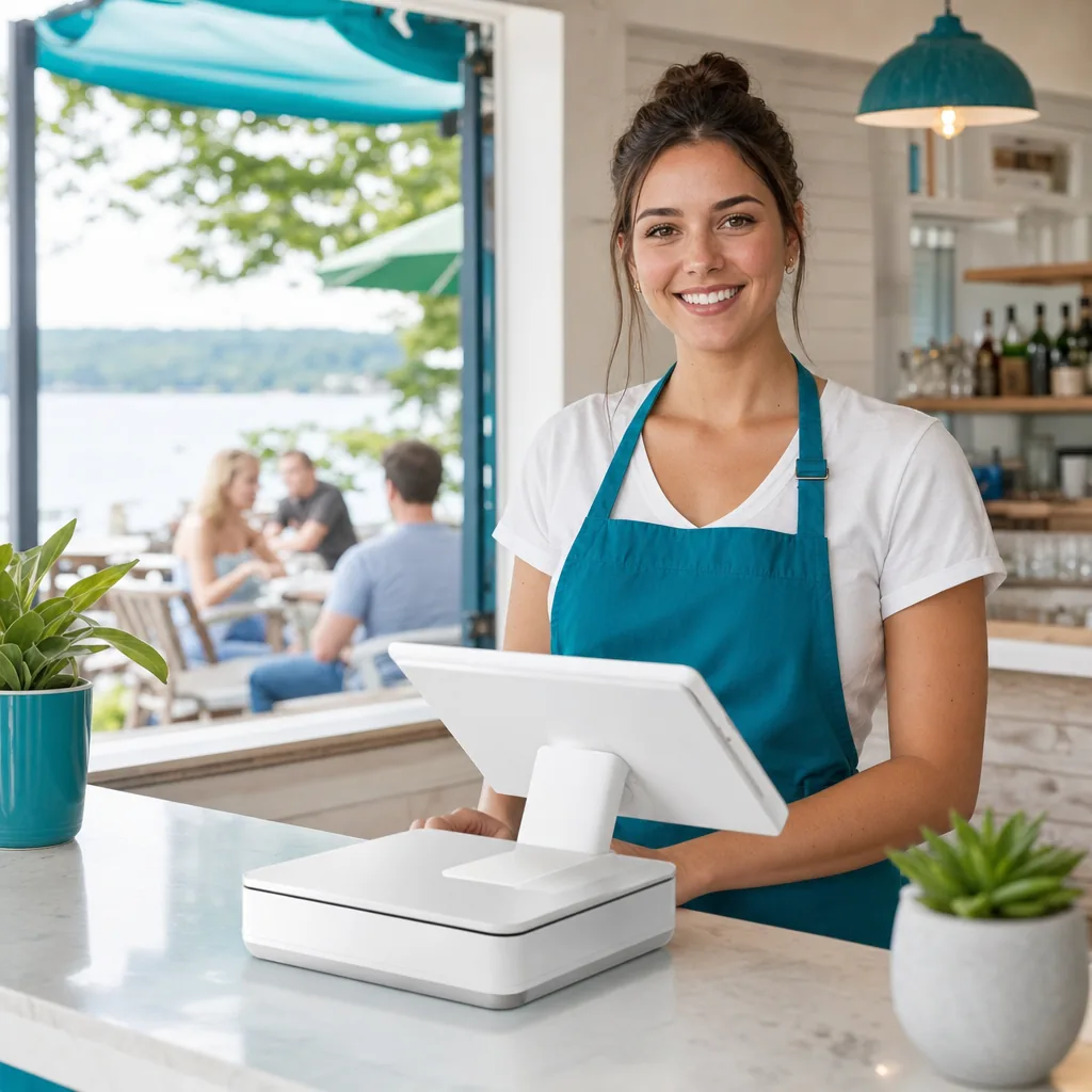 Point-of-sale terminal at a Miller Beach restaurant counter in Gary, Indiana