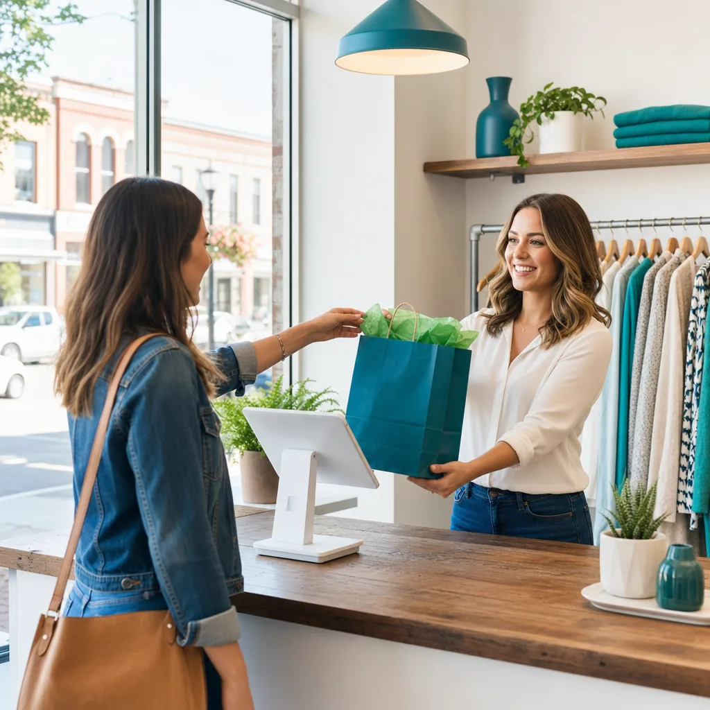 Point-of-sale terminal on the counter of a Hammond downtown retail shop