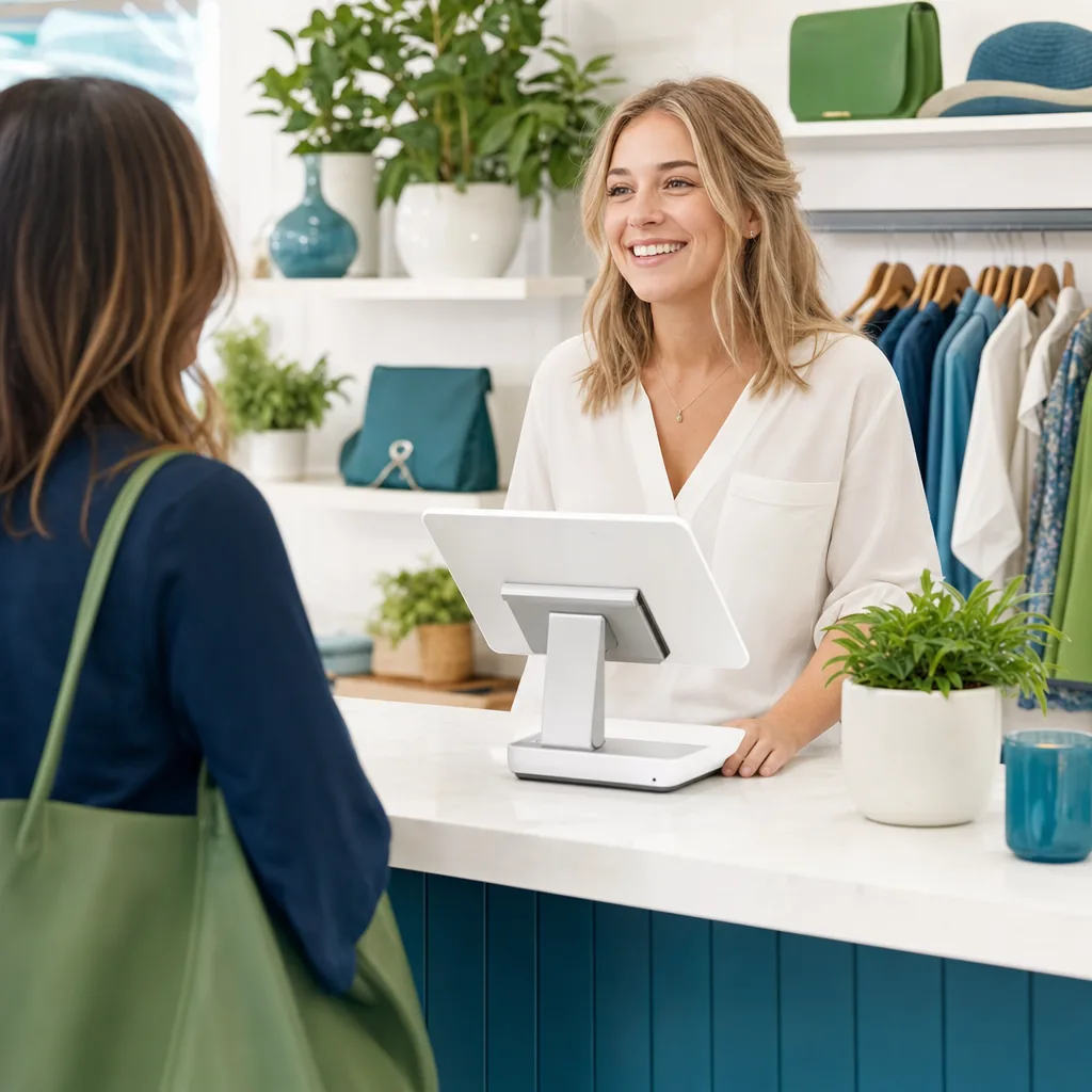 Point-of-sale terminal on the counter of a Highland Indianapolis Boulevard retail shop