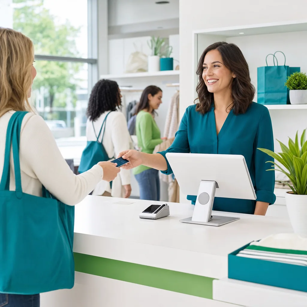 Point-of-sale terminal on the counter of a Merrillville retail shop near Southlake Mall