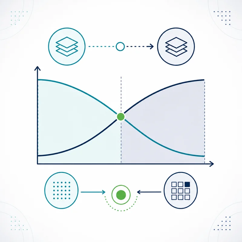 Line diagram showing two pricing models crossing over, with the crossover point marked