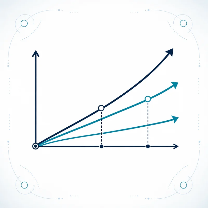Diagram of three merchant pricing models diverging by volume, with the points where the cheapest option changes
